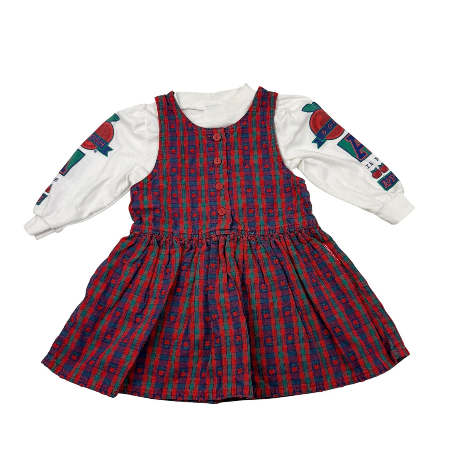 Vintage Oshkosh Red Apple Jumper Dress & Shirt, Size 2t